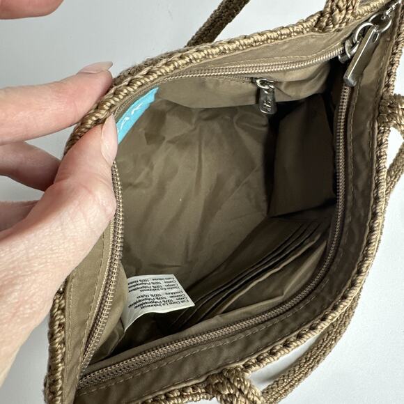 The Sak Vintage Crochet Shoulder Small Bag Boho Braided Handles Brown Neutral - Picture 12 of 16